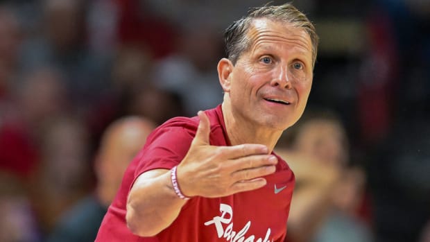 Razorbacks coach Eric Musselman on sidelines against Purdue on Saturday